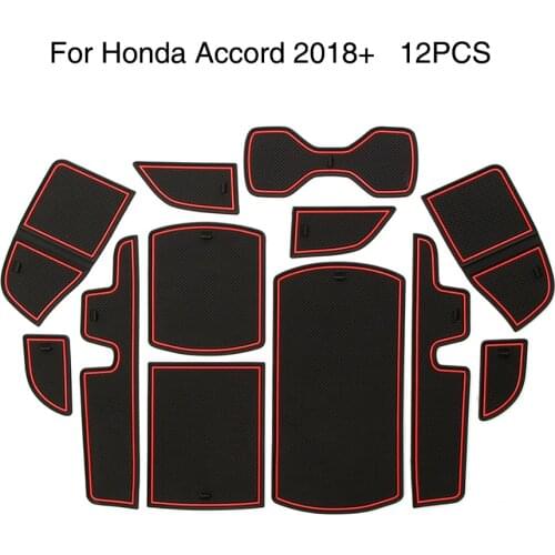 Non-slip Interior Door Slot Mat for Honda Accord 2018 2019 2020 Gate Groove Panel Cup Pad Rubber Red 12Pcs