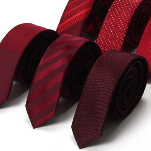 2018 New Fashion Slim Ties for Men 5cm Skinny Necktie Jacquard Weave Red Paisley Wedding Neck Tie gravata Pack with Gift BOX