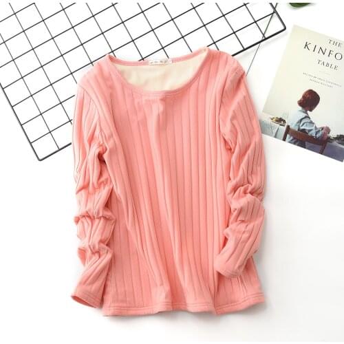 Autumn and winter new plus velvet long-sleeved plus size bottoming shirt Slim simple stretch double-layer warmth padded T-shirt