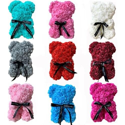 Foam Rose Bear 25cm Artificial Flower Roses Bear for Christmas Day Gift