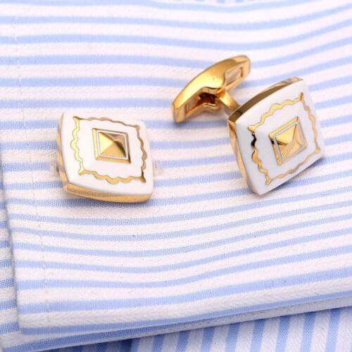 Hot Square Blue Enamel Cufflinks Gold Cuff links Designer Shirt Cufflinks Gemelos Wedding Cuffs Boutons Collar Studs V172