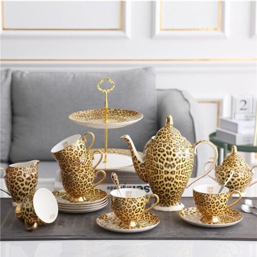 Luxury Porcelain Leopard Coffee Cup Set Bone China Tea Cup and Saucer Kitchen Tableware Personalized Cup Gifts for Boss Mom Girl