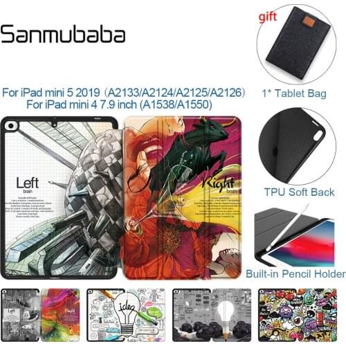 Sanmubaba 2019 Case For iPad mini 5 7.9 inch TPU Soft Back+PU Leather Folio Flip Shell for iPad mini 4 funda With Pencil Holder