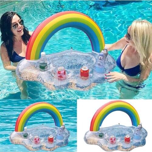 Cute Rainbow Cloud Cup Holder Inflatable Drink Holder Floating Beverage Salad Fruit Bar Pool Float Swimming Toys