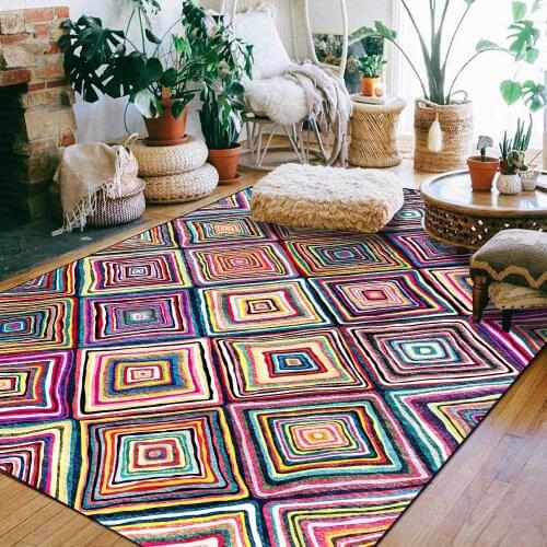 Nordic Colorful Lattice Carpets For Living Room Bedroom Area Rugs Persian National Style Large Home Carpet Mat Sofa Parlor Decor