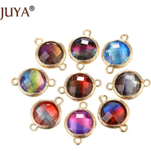 Juya 6pcs Glass Connectors Rainbow color Accessories Jewelry Making for DIY Earrings Necklace Bracelet Handmade Materials