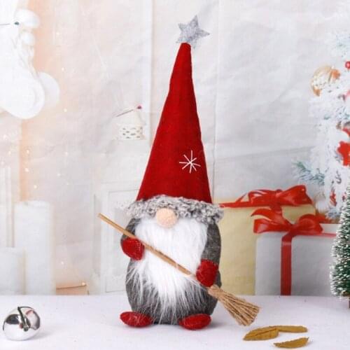 Standing Santa Claus with Broom Christmas Dwarf Gnome Doll Ornaments Cute Cartoon Dwarf Elf Home Decor Christmas Party