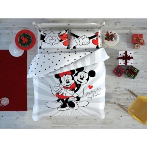 TAC Cotton Bedding Set with Glowing Effect Double Queen Size Bedding Set Duvet Quilt Cover Set Minnie Mickey Love Day Glow