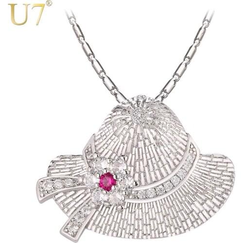U7 Brand Lady Hat Pattern Charm Necklace Gold/Silver Color Cute Cap Pendant & Chain For Women 2017 Fashion Jewelry Hot P1048