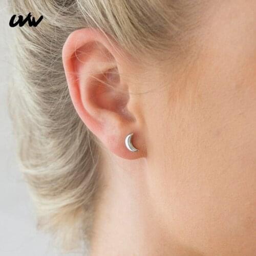 UVW017 2pc Trendy Surgical Steel Tiny Moon Design Ear Stud Cartilage Piercing Earrings for Women Men Multi-use Body Jewelry