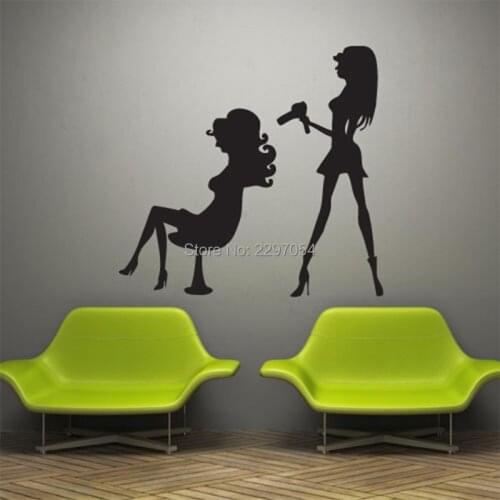 Sexy Girl Vinyl Wall Decal Haircut Salon Scissors Dryer Hair Stylist Hairdresser Hair Shop Window Glass Decoration Wall Sticker
