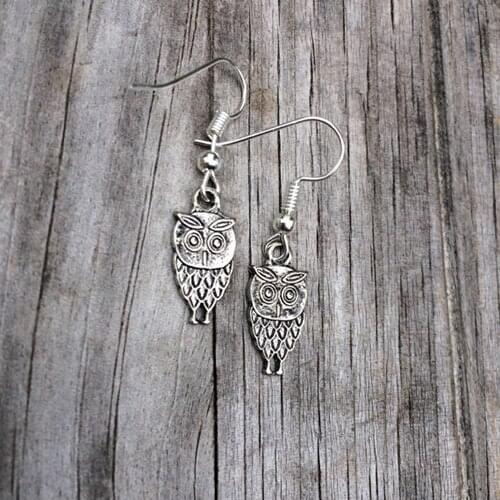 Vintage style Owl Earrings, Silver Owl Earrings, Charm Earrings