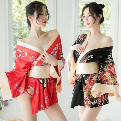 Japanese Kimono Dress for Women Cardigan Sexy Floral Print Yukata Asian Obi Sleepwear Traditional Geisha Robe Vintage Clothes