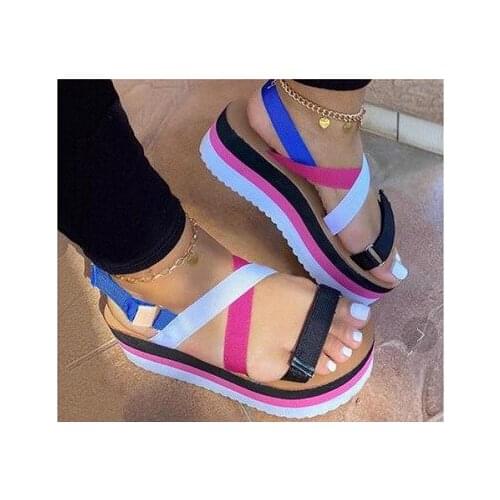 Ladies Hemp Shoes Casual Summer Sandals Women Slip on Strap Cross Cool Girls Wedges Platform Candy Color Plus Size 2020 Open PU