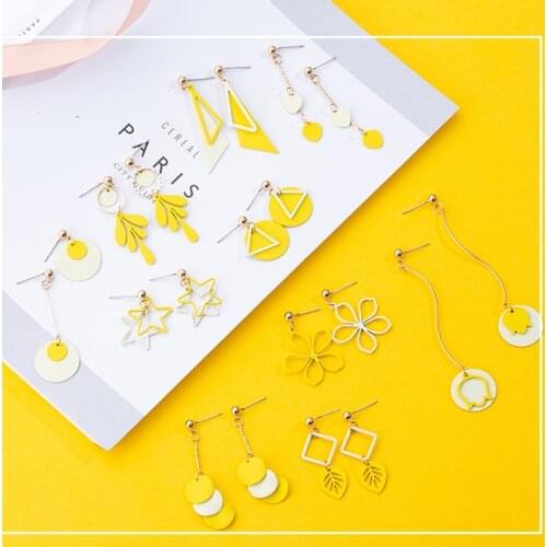 Wholesale Spring and Summer Fresh Yellow Drop Earrings Korean Women Handmade Geometric Hit Color Dangler Jewelry Pendientes Gift