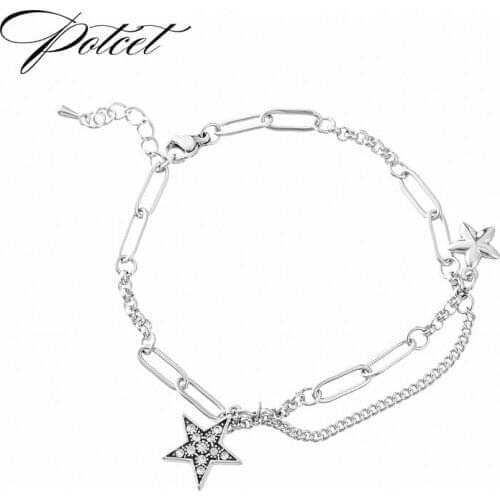 POTCET Womens Stainless Steel Pentagram Titanium Steel Bracelet Geometric Hip Hop Personality Party Jewelry
