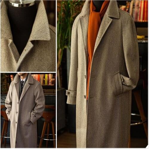 Winter Warm Long Overcoat Streetwear Woolen Mens Thick Plus Singal-Breasted Solid Coat Casual Fashion Jacket
