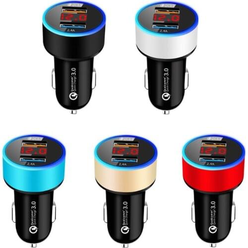 12V/24V Dual Ports QC 3.0 USB Car Fast Charger Cigarette Lighter Digital LED Voltmeter Power Adapter for Mobile Phone Tablet GPS