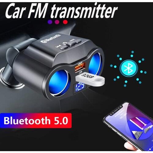 Handsfree Car MP3 Player Bluetooth 5.0 FM transmitter 4.8A USB Fast Charger 2 Cigarette Lighter Power Adapter For smart phones