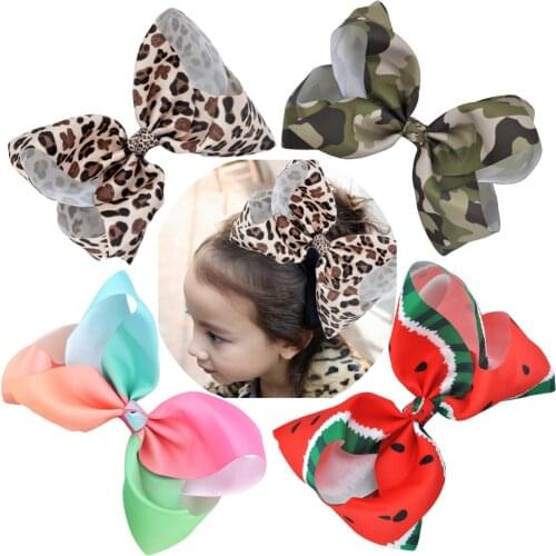 8 Inch Big Large Women Hair Bows Rainbow Print Grosgrain Ribbon Hairpins Childrens Girls Hair Accessories Alligator Clips