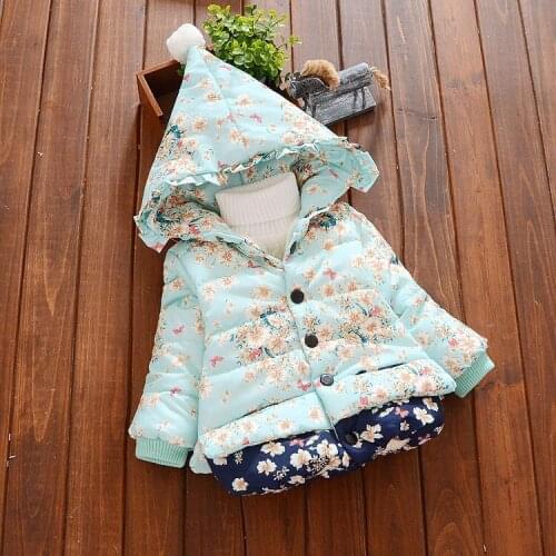 Kids Floral Hooded Coats Baby Girls Cotton Clothes ChildrenS Jacket Cotton Warming Thickening Infant Outerwear Fashion Parkas