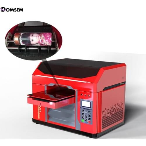 DOMSEM A3 Plus Flatbed Bottle Printer Full Automatic UV Led Printer For Metal Glass Acrylic Wood Leather Canvas Slate Ceramics