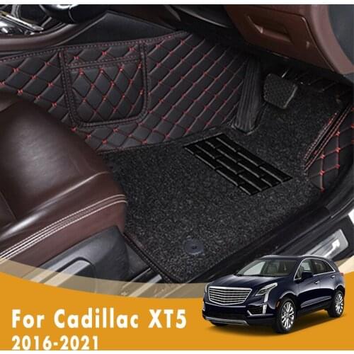 RHD Luxury Double Layer Wire Loop Car Floor Mats For Cadillac XT5 2021 2020 2019 2018 2017 2016 Artificial Leather Parts Rugs