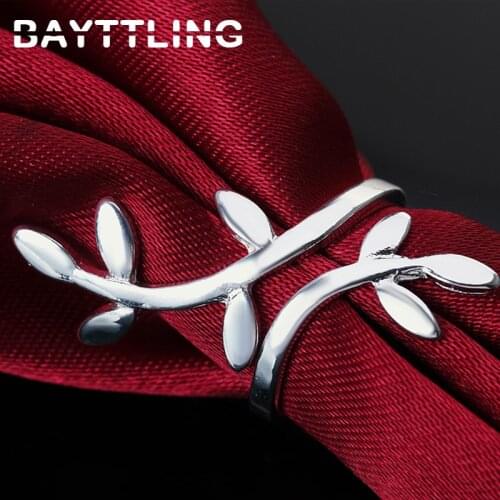 BAYTTLING 925 Sterling Silver Elegant Willow Leaf Open Ring For Woman Fashion Party Jewelry Wedding Ring Gift