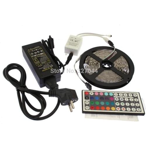 High Lumen 5M RGB Flexible No-Waterproof Led Strip 5050 Light 150 Led+44Key Controller+12V 3A Power EU Plug