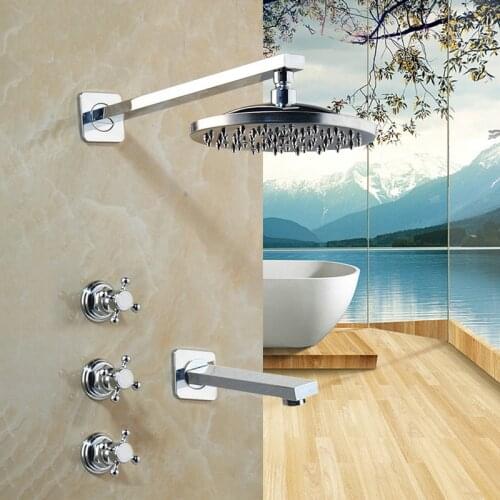 Bathroom Chrome Finished Shower Faucets Wall Mounted Shower Faucet Round Square Rainfall Shower Head Water Mixer Shower Sets