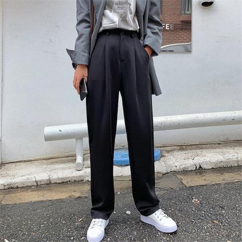 HziriP Chic Straight Casual Slender Loose High Waist Solid Simple Office Ladies All Match Large Size Suit Full Length Trouser