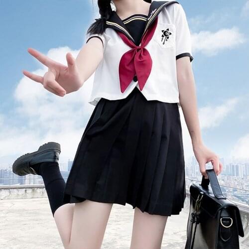 JK008 Lovely JK Suit Short Sleeve Shirt Pleated Skirt Bow Tie Woman School Uniform Sailor Navy Cosplay Costumes Student Girls
