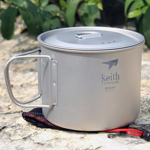 Keith 900ml Mug Portable Outdoor Camping Hiking Travel Titanium Water Cup Titanium Pot With Lid Foldable Handle Ti3209