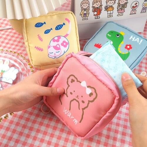Korean Cute Tampon Storage Cosmetic Lipstick Key Zipper Bags Waterproof Cartoon Organizer Sanitary Pad Portable Pouches Cases