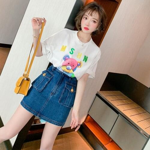 Brief paragraph of tall waist patch flap pockets A word recreational bull-puncher skirt dress the new spring 2021