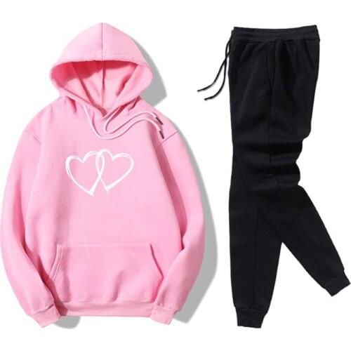 Women ManTracksuit 2 Piece Sets Pullovers Hoodies and Black Pants Autumn Winter Casual Jogger Tracksuit Valentines Day