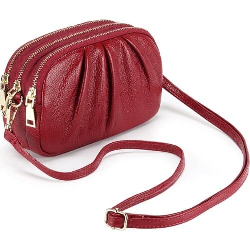 Leather womens bag Messenger bag 2020 new Joker fold bag soft leather large capacity three-layer zipper shoulder bag