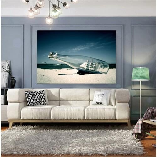 Creativity Sailboat Canvas Painting Sandy Beach Landscape Posters and Prints Wall Pictures Modern Living Room Home Decoration