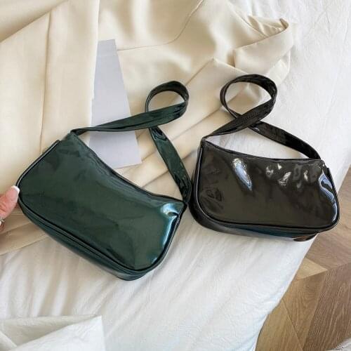 Fashion Women Patent Pure Color Shoulder Bags PU Leather Underarm Bag Casual All-match Ladies Small Handbags Purse