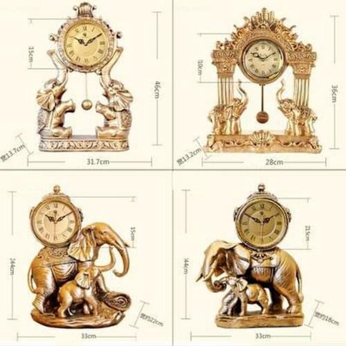 Retro Table Clock Living Room Creative Desktop Ornaments Elephant Clock Retro Large Quartz Clock Decorations Ornaments Watches