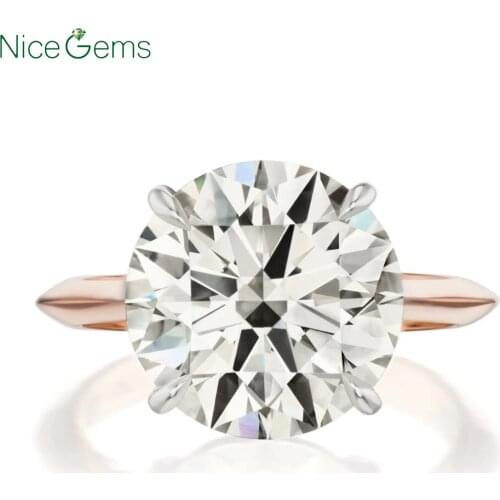NiceGems Solid14K two tone Gold 6 carats 12mm DF Color Lab Grown Moissanite Solitaire Engagement Ring Classic Anniversary Ring