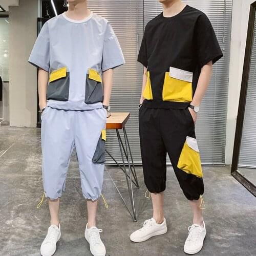 2020 New Summer Men Tracksuit Two Pieces Set Streetwear Short Sleeve T Shirts And Shorts Pants Man Running Sportswear Suits