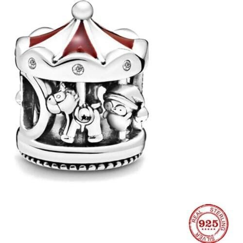 New Original Silver Color Christmas Gift Carousel diy Bead Fit European Pandora Charms Bracelet Bangles Diy Jewelry P067