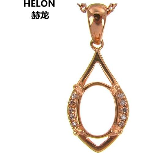Solid 14k Rose Gold Women Natural Diamonds Pendant 6x8mm Oval Cut Semi Mount Pendant Yellow White Gold Optional
