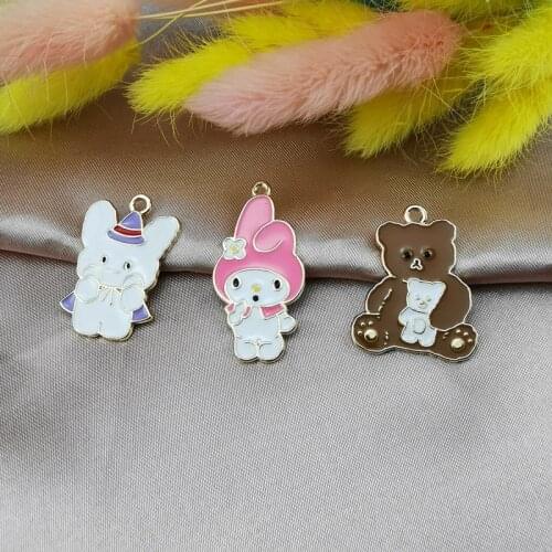 10pcs enamel rabbit bear girl charm for jewelry making and crafting cute earring pendant bracelet necklace charms M687