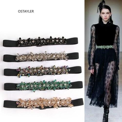 2019 Brand New Luxury Flower Rhinestone Waist Belt Elastic Band For Women Fashion Crystal Beaded Dress Shirt Corset Belts
