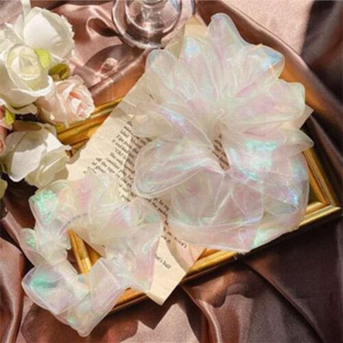 Korean Printing Daisy Flowers Mesh Scrunchies Women Romantic Pink Hair Rope Transparent Tulle Organza Hair Tie Hair Accessories