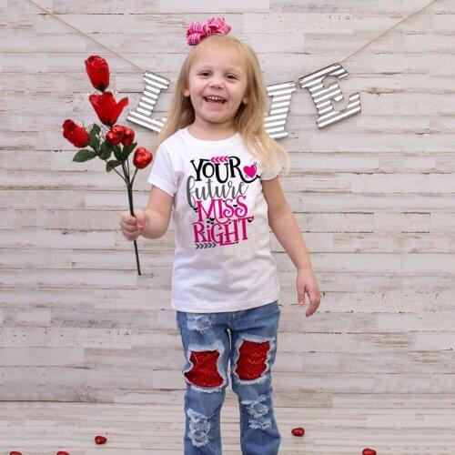 Valentines Day Your Future Miss Right Girls Valentine Shirt Arrow Heart Baby Girls Tops Tee Shirts Sweet Kisses Funny Kids