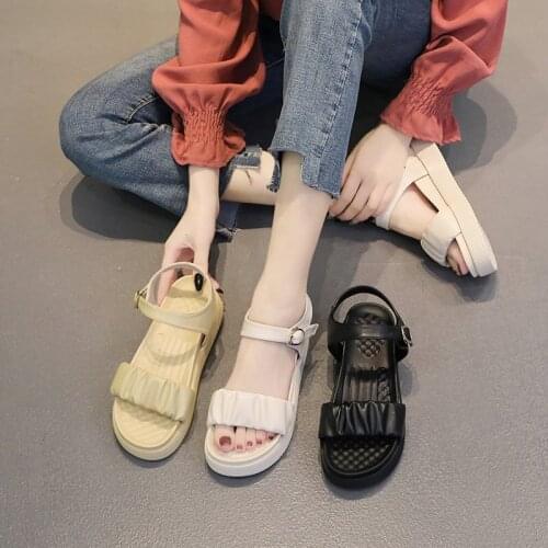 New Round Head Womens Sandals Soft Comfortable Solid Color Sandals Fashion Flat Increase Sandals Open Toe Beach Shoes