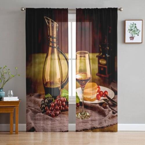 Red Wine Dessert Window Curtains Bedroom Modern Drape Sheer Tulle Valances Living Room Kitchen Voile Curtain